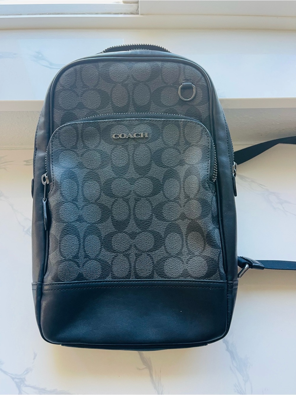 Coach Men's Black Signature Monogram Sling Backpack
